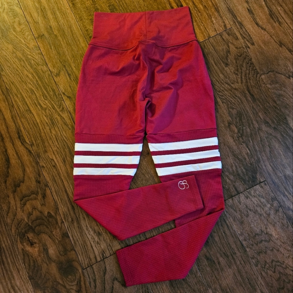 Bombshell Sportswear Crimson Leggings with Striped Accents